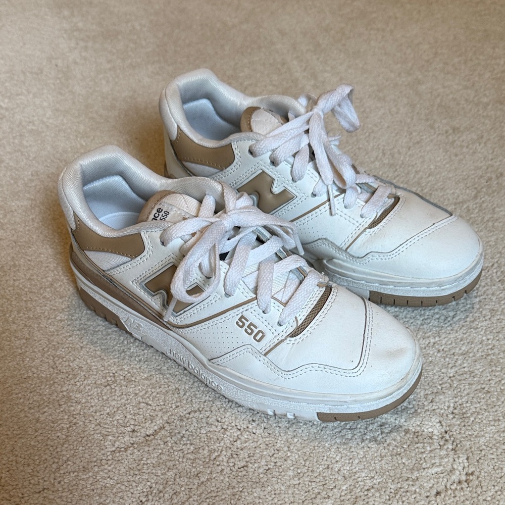 New Balance 550 White and Tan Sneakers
